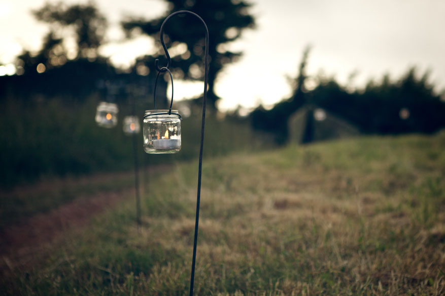 Candle jars at dusk